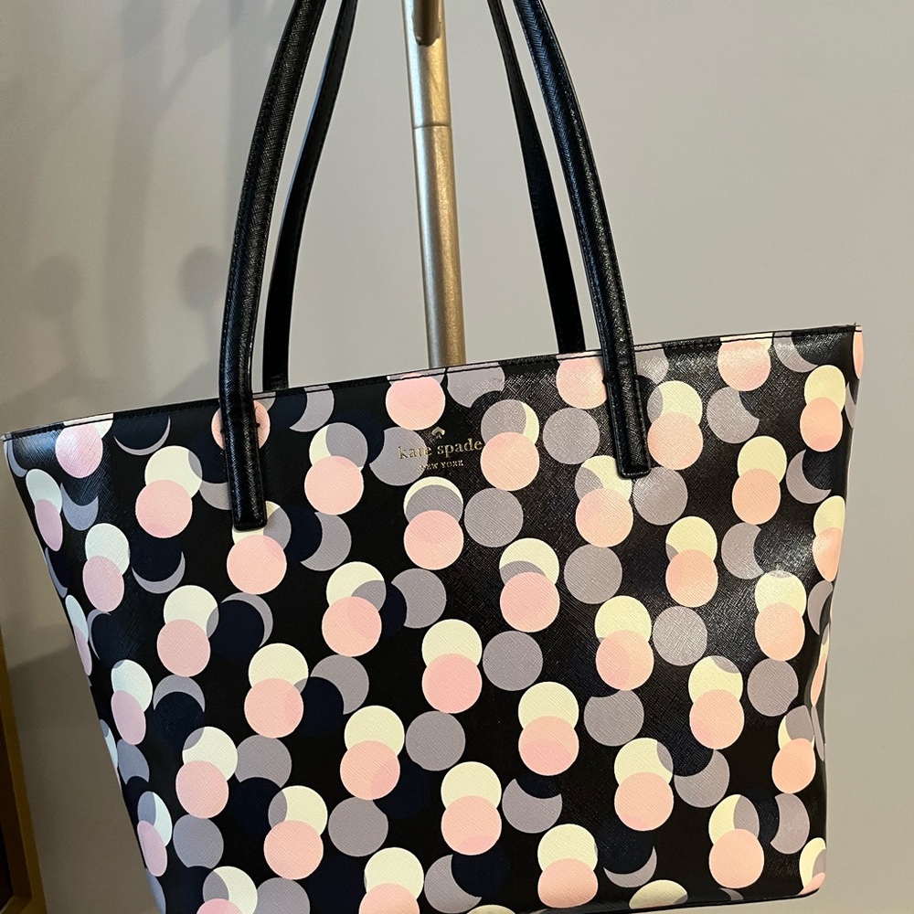 Kate Spade Black and Pink Polka Dot Tote Bag